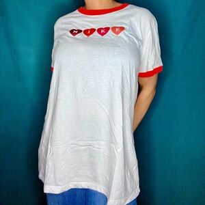 White and Red Nike Heart Ringer T-Shirt